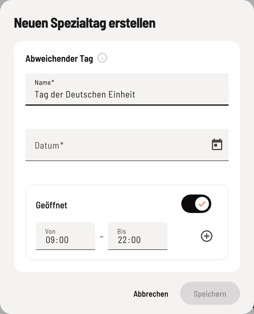 Sondertag anlegen