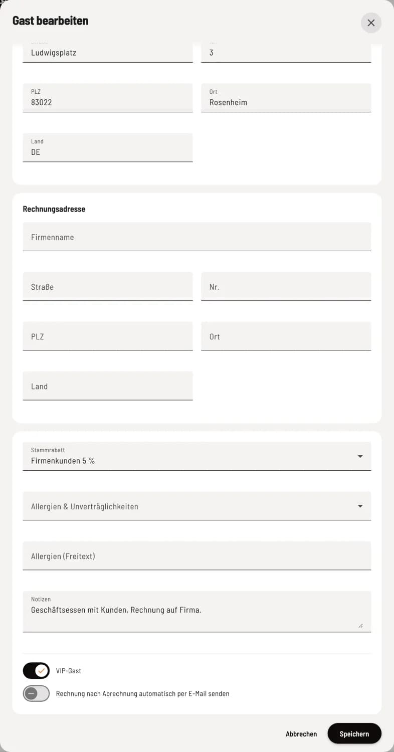 Rabatt im Gast wählen