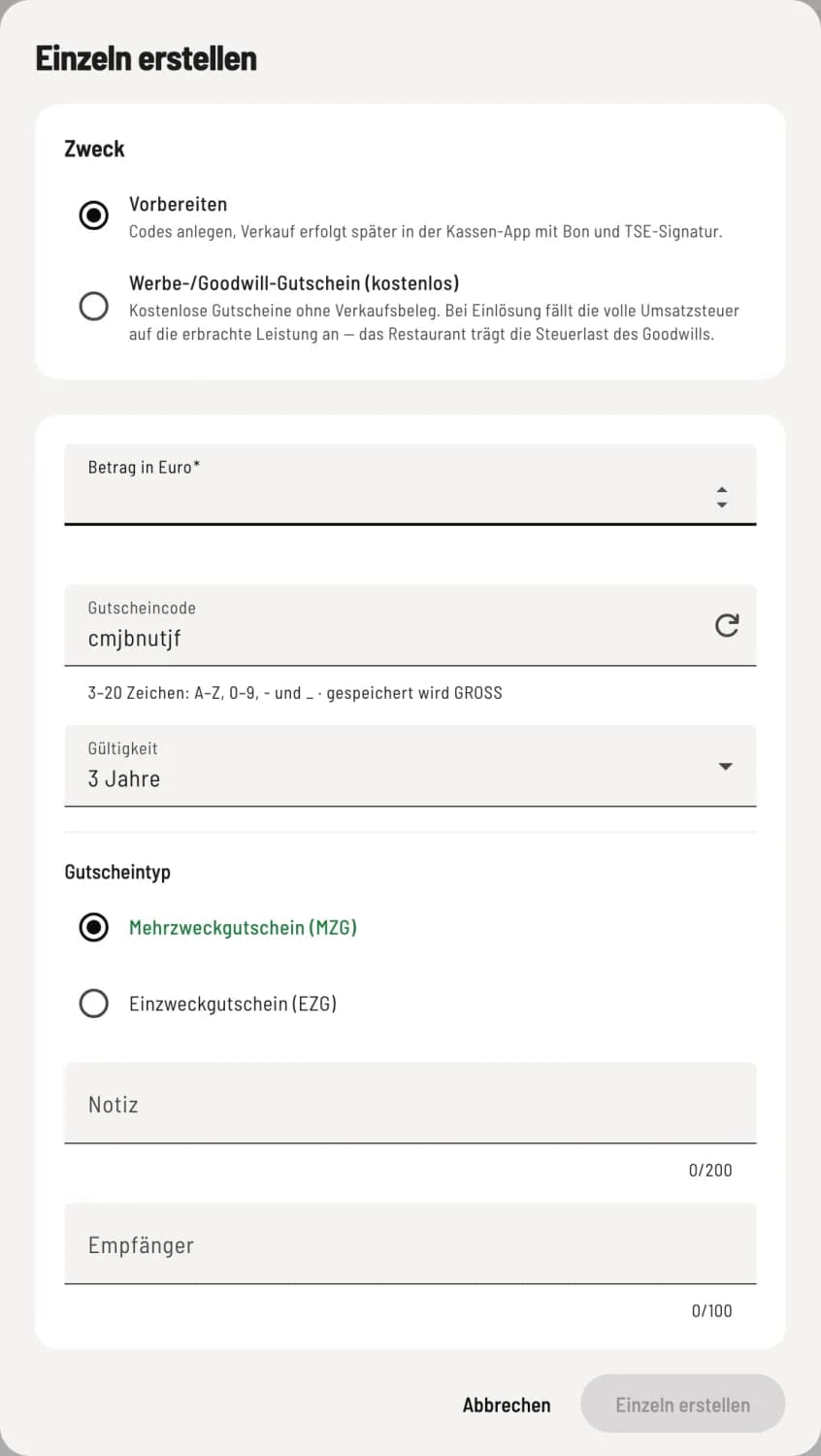 Einzeln erstellen