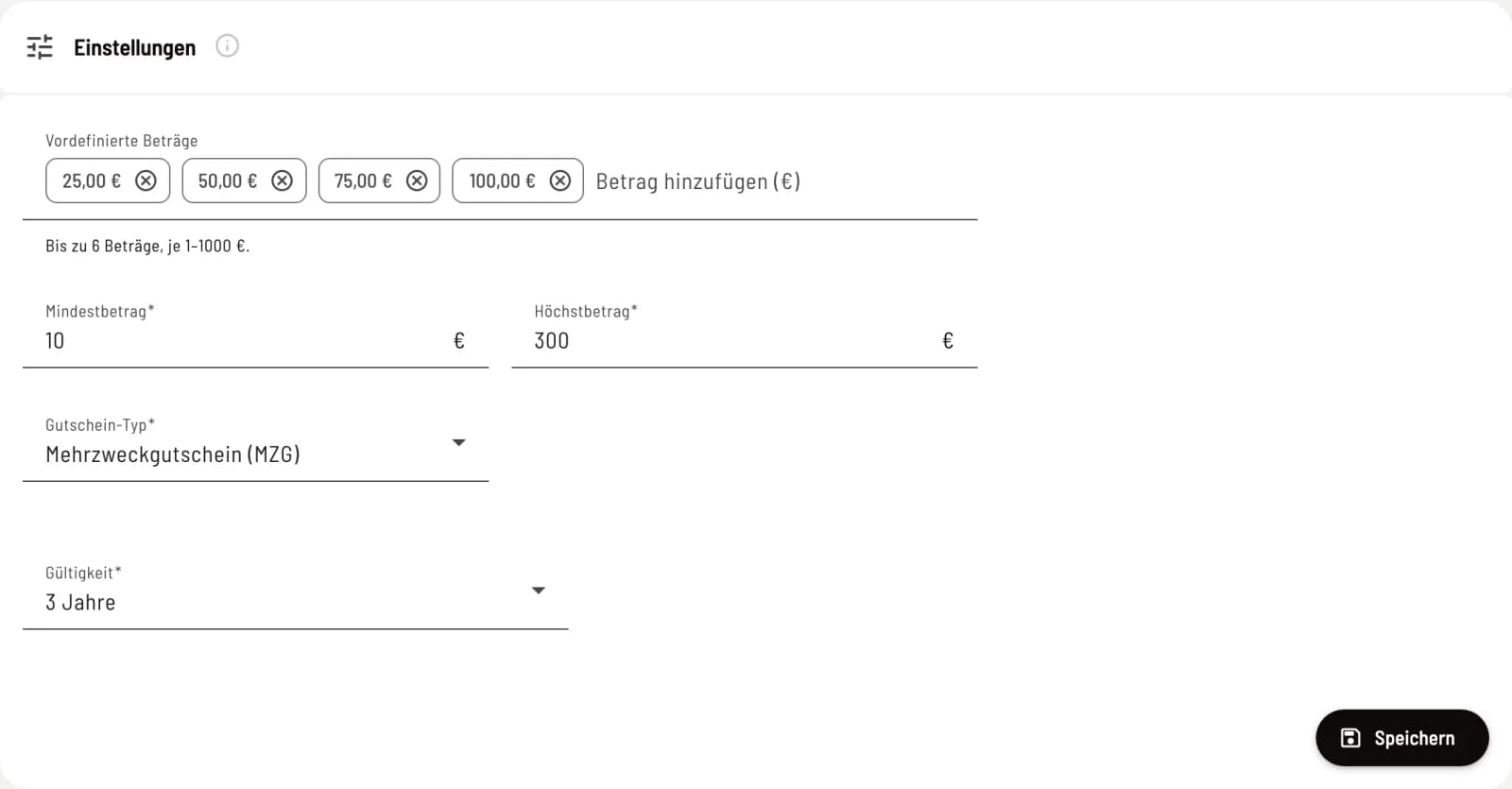 Amounts, type and validity