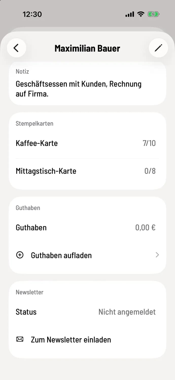Gastblatt mit Guthaben