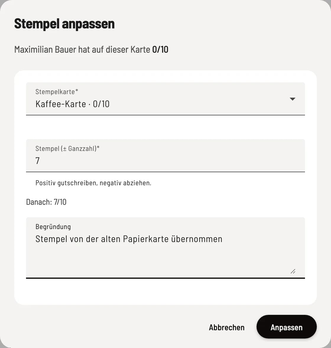 Stempel korrigieren