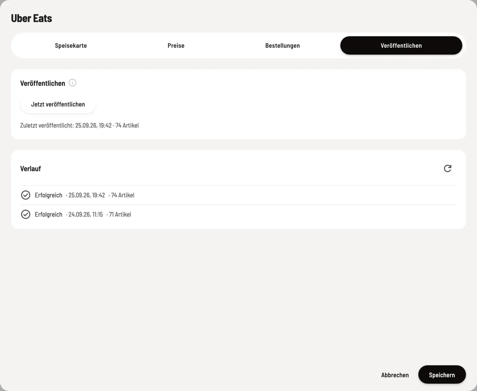 publish menu