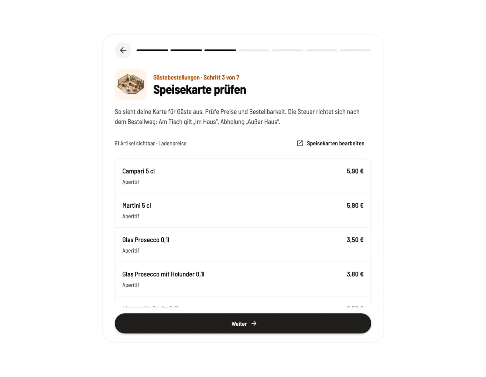 Speisekarte prüfen
