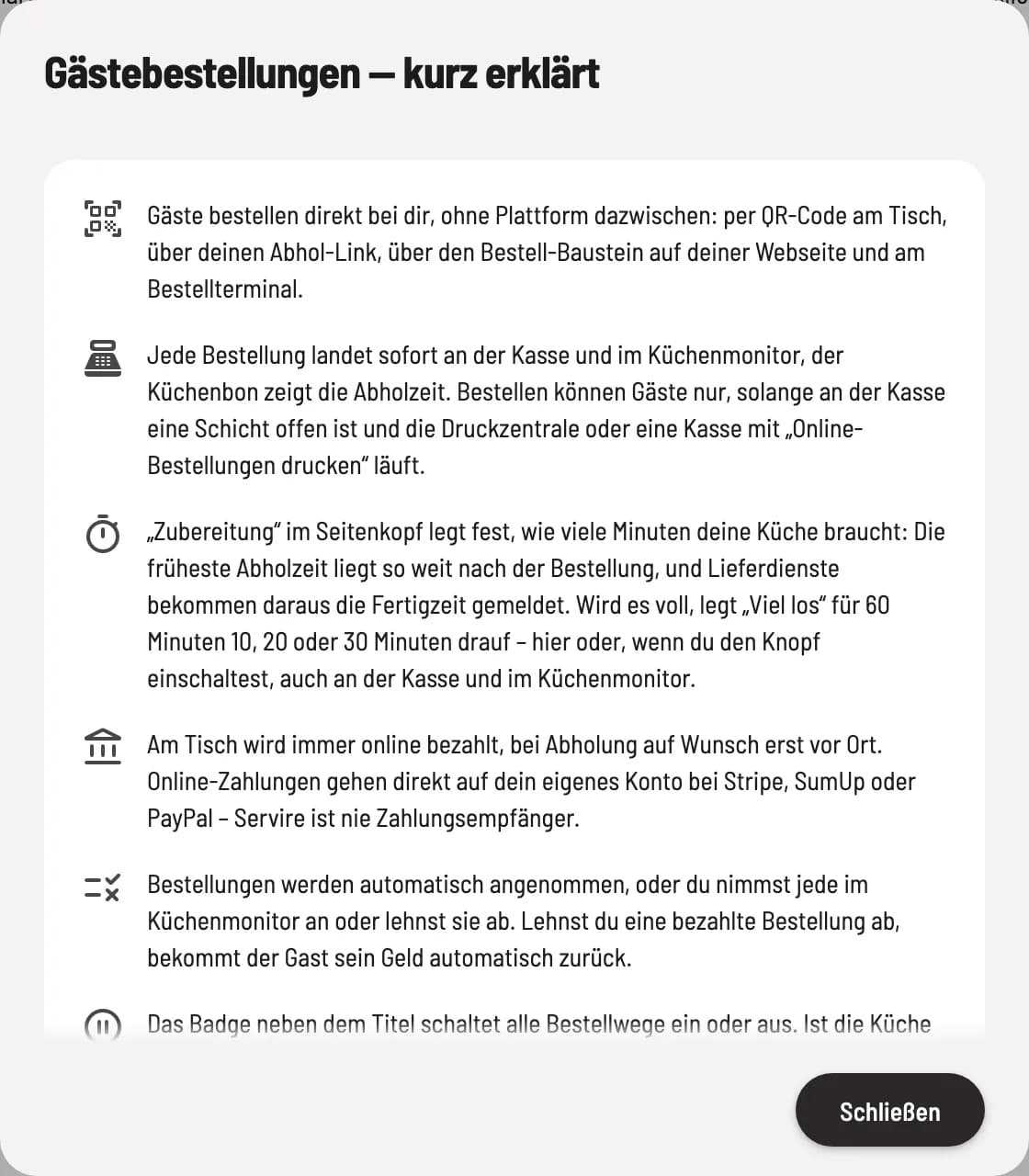 Online-Bestellungen öffnen