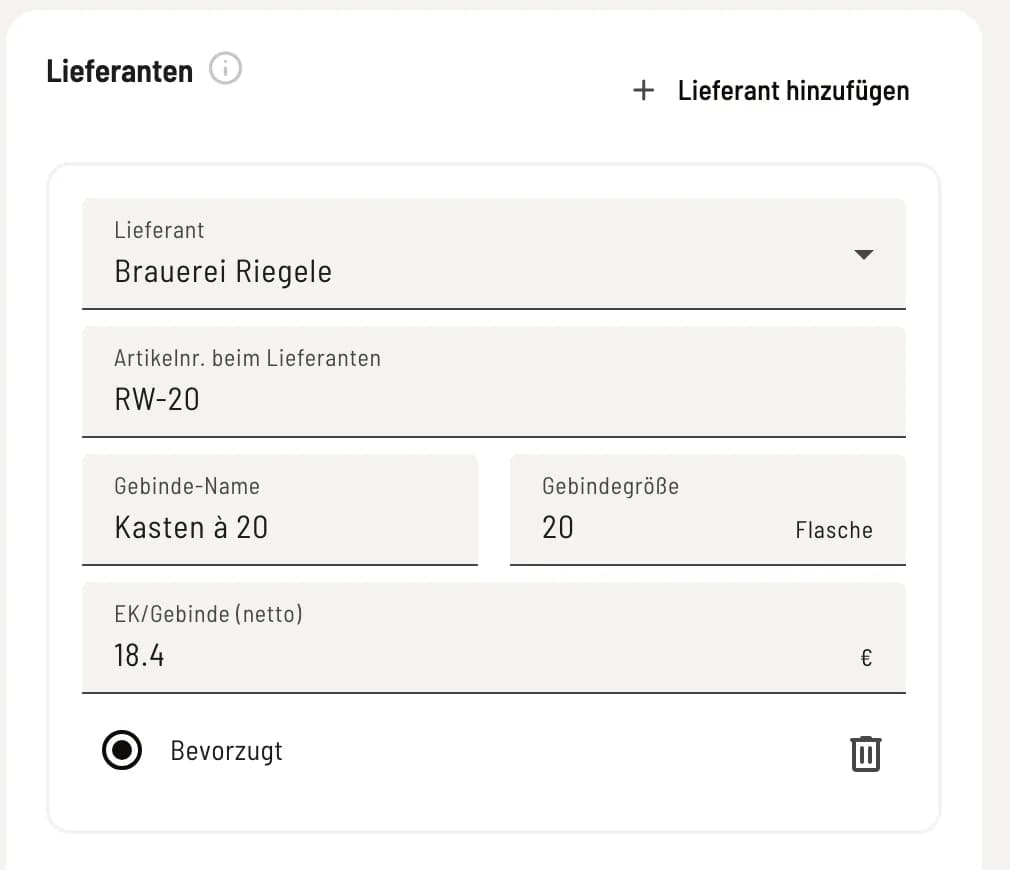 Lieferanten zuordnen