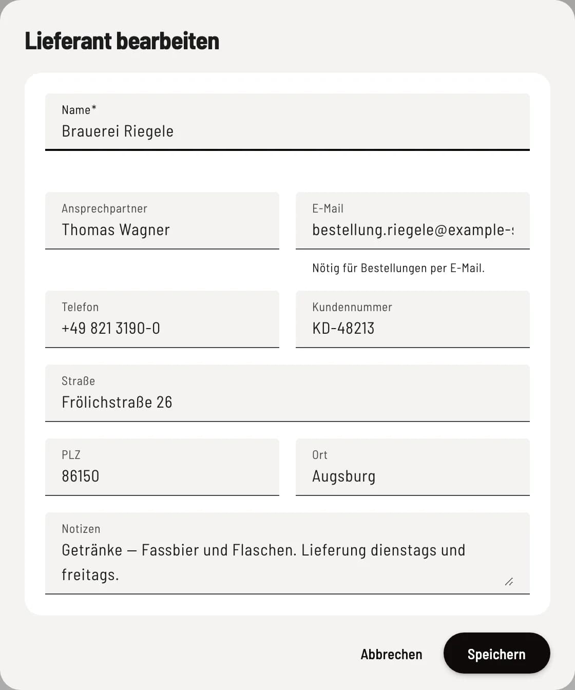 Lieferant anlegen