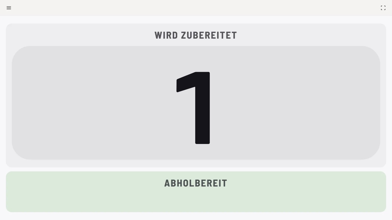 Collection display: on the left, numbers 5, 6 and 7 are being prepared; on the right, number 4, ready for collection, is shown in green.