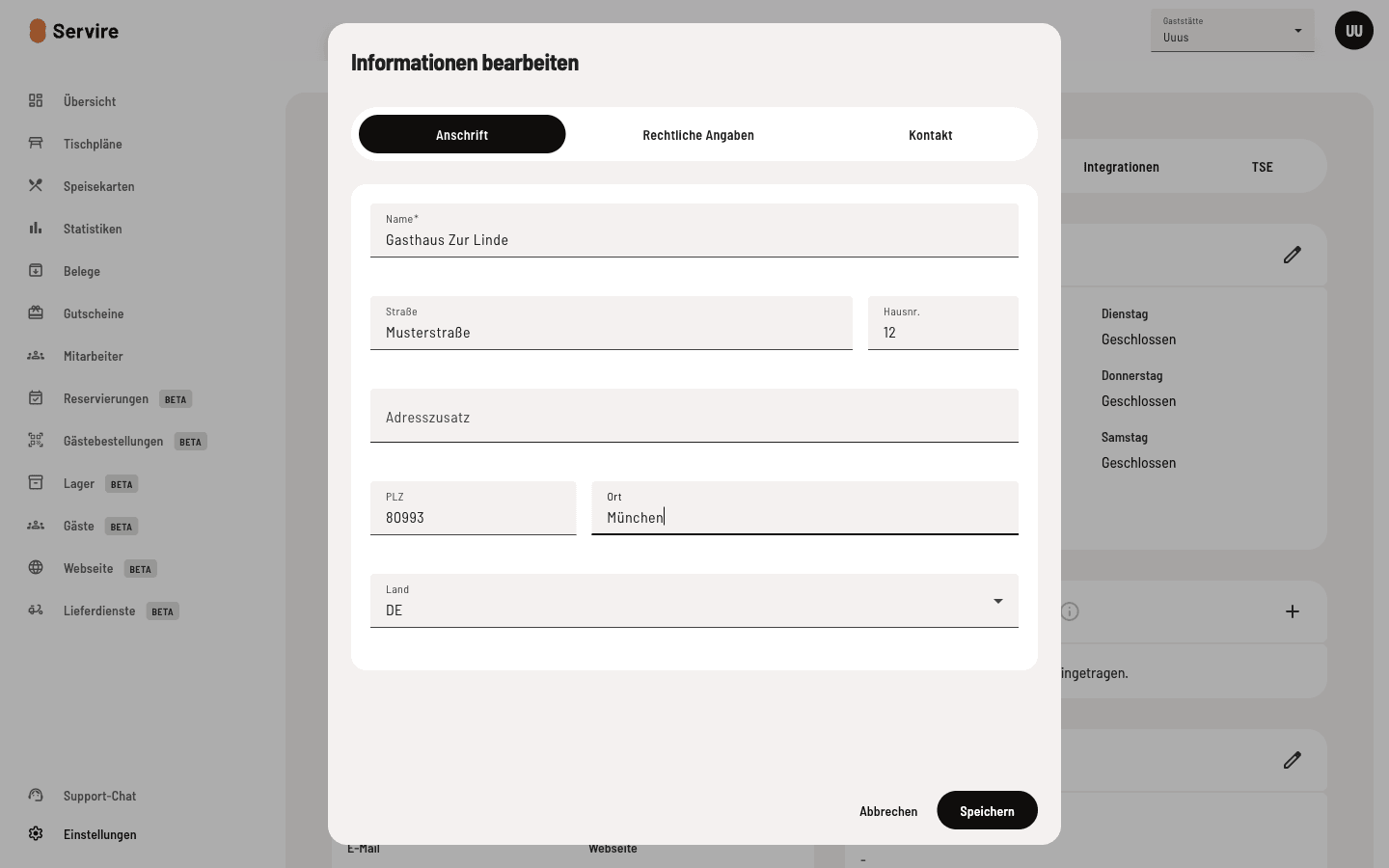 Namen und Anschrift eintragen