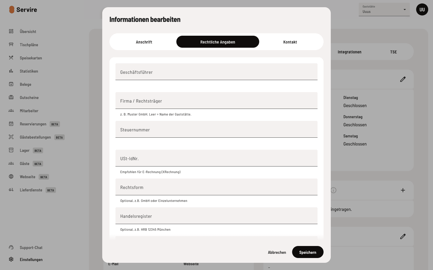 Unternehmensdaten ergänzen