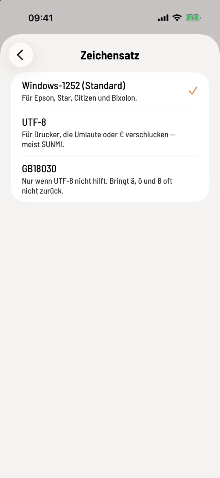 Zeichensatz wählen