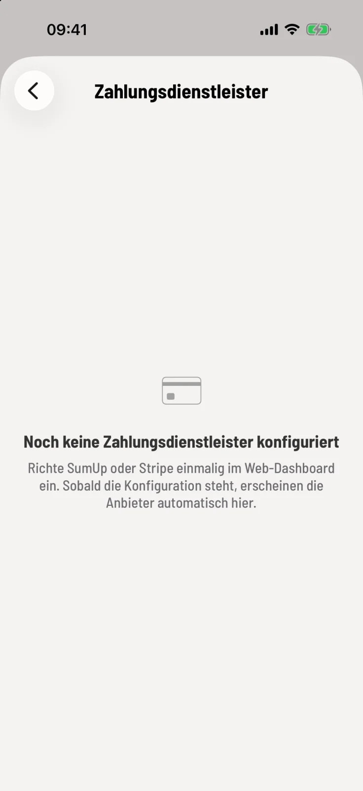 Zahlungsdienstleister ohne verbundenen Anbieter mit dem Hinweis Noch keine Zahlungsdienstleister konfiguriert