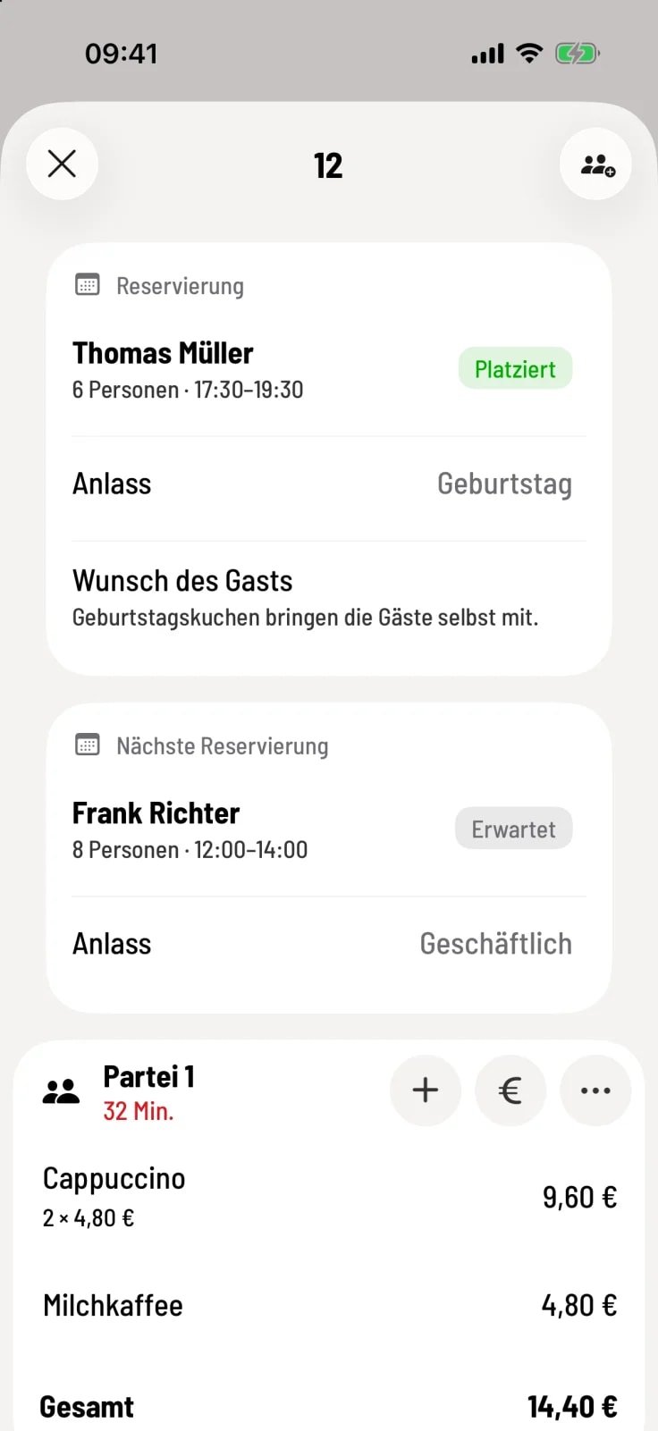 Karte in der Bestellung