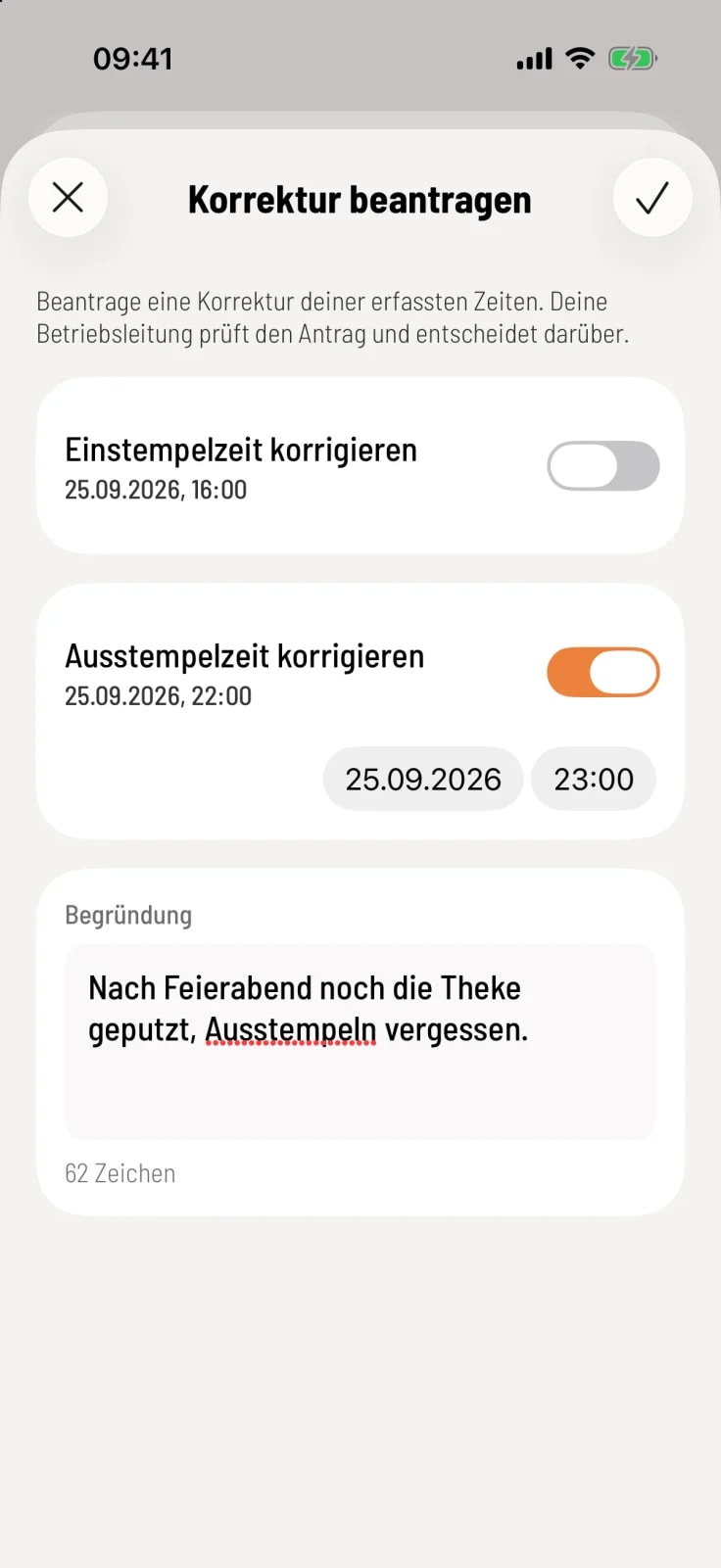 Zeit und Grund angeben