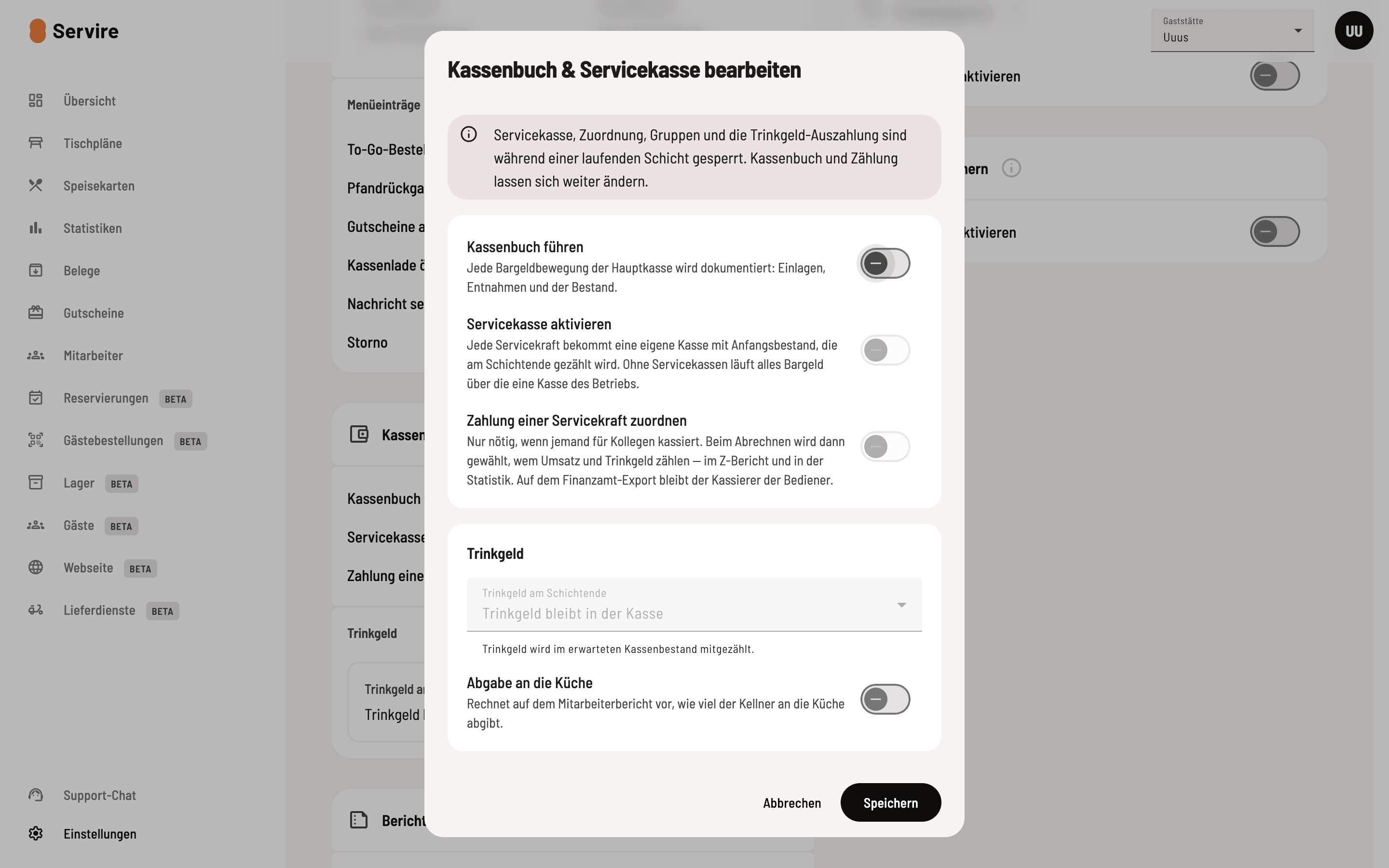 Activate service cash registers