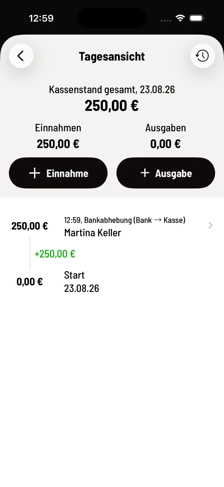 The daily view of the cash book