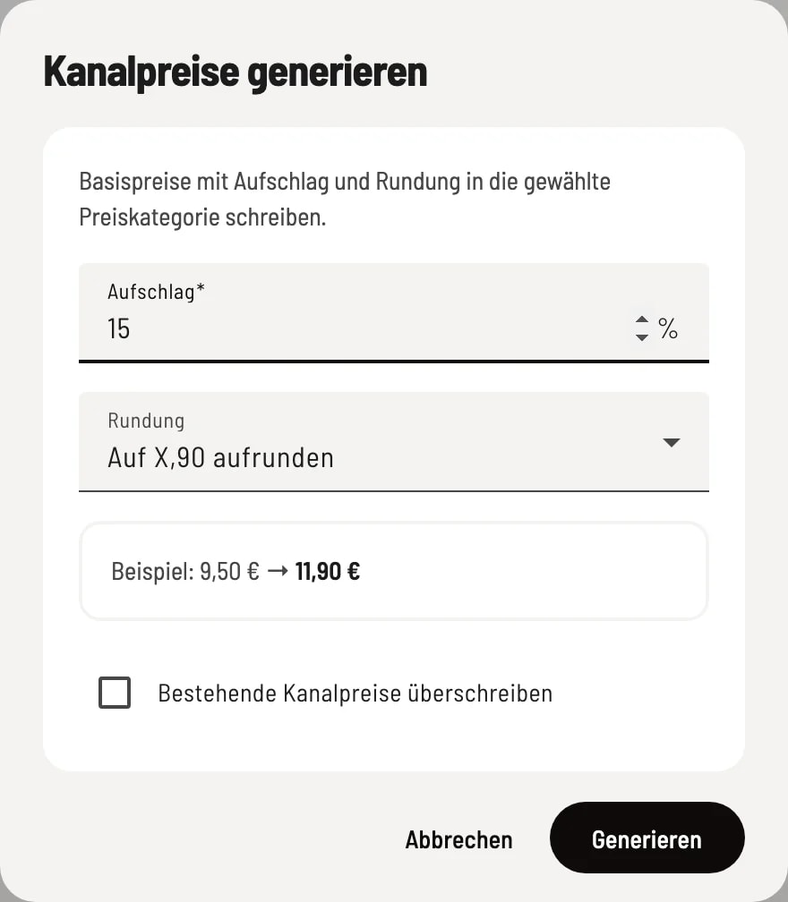 Kanalpreise generieren
