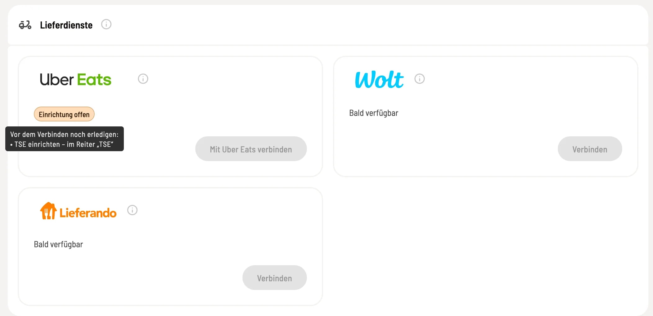 Karten Uber Eats, Wolt und Lieferando