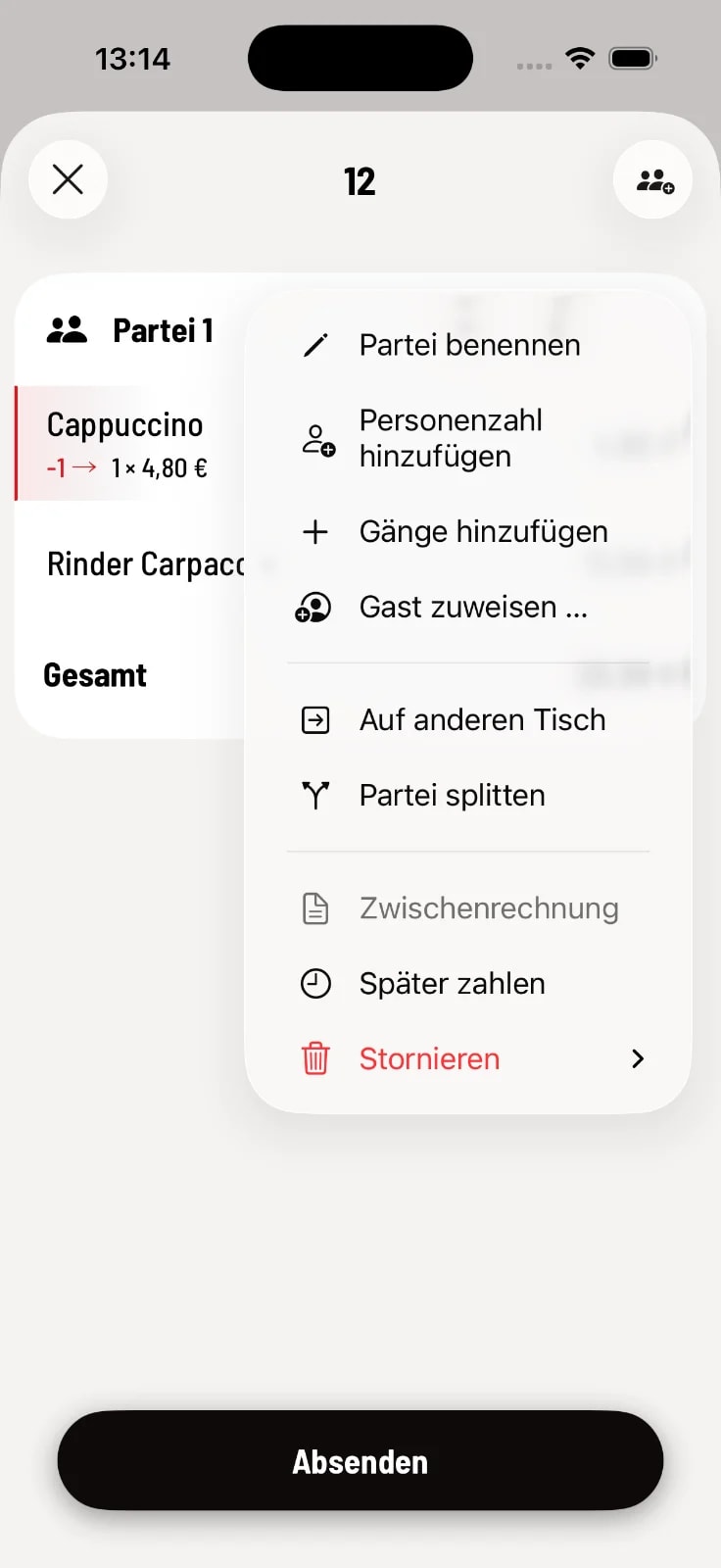 Bestell-Optionen mit Partei splitten