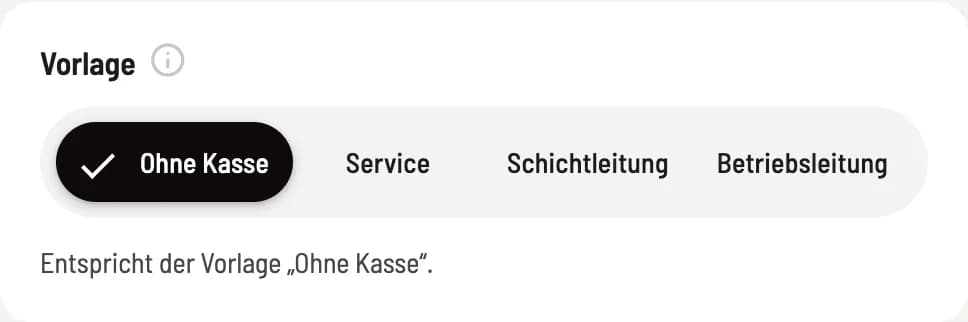 Vorlage „Ohne Kasse“ wählen