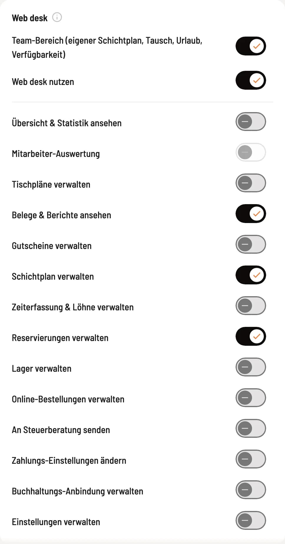 Hauptschalter und Bereiche