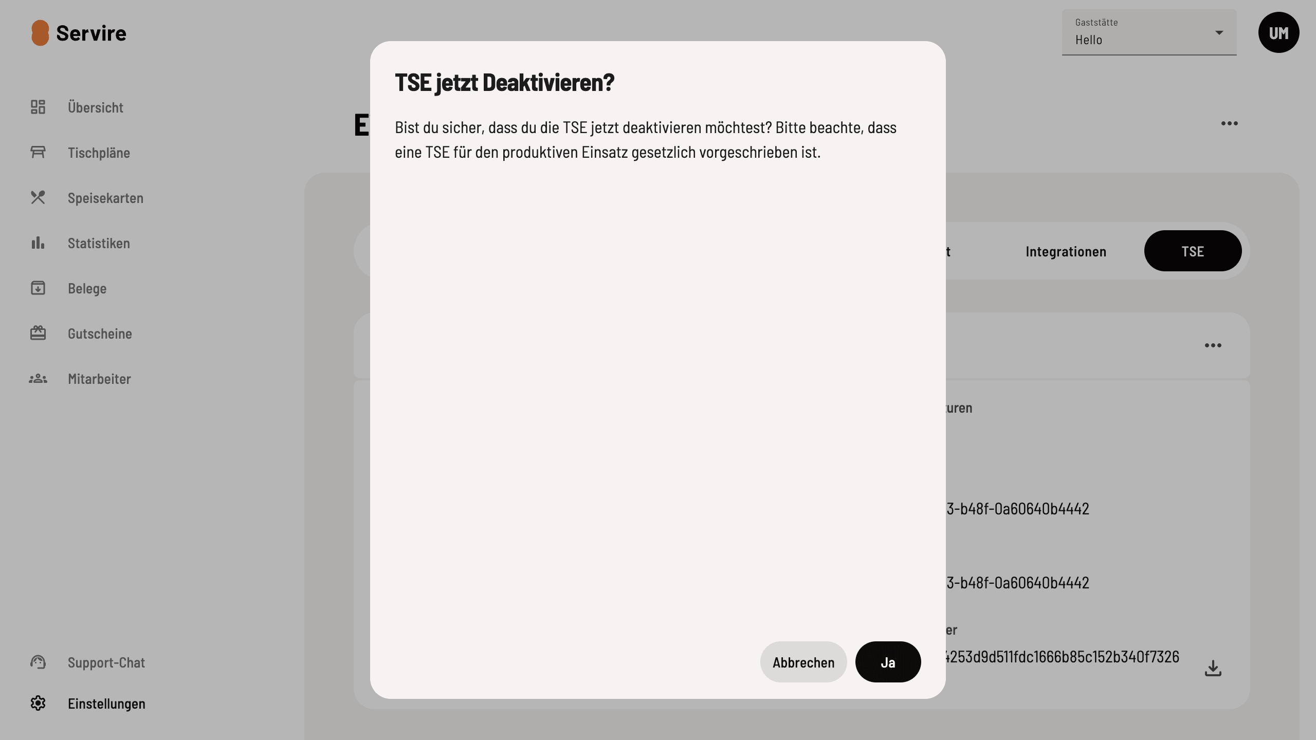 TSE deaktivieren oder aktivieren