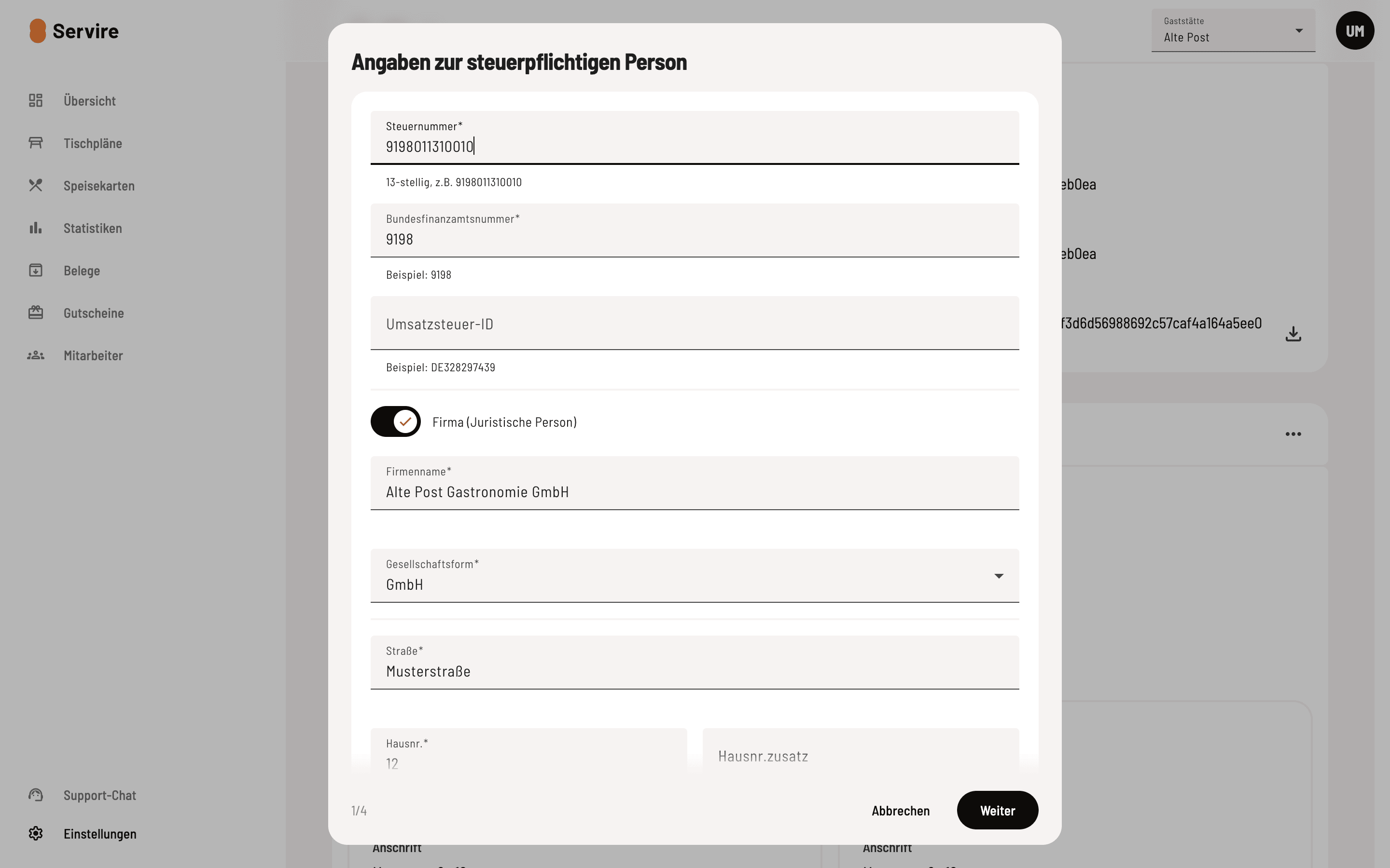Enter tax information and company type