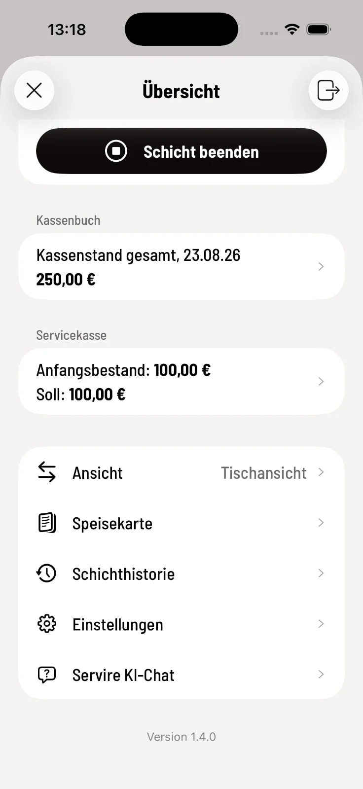 Switch between table plan and express checkout view