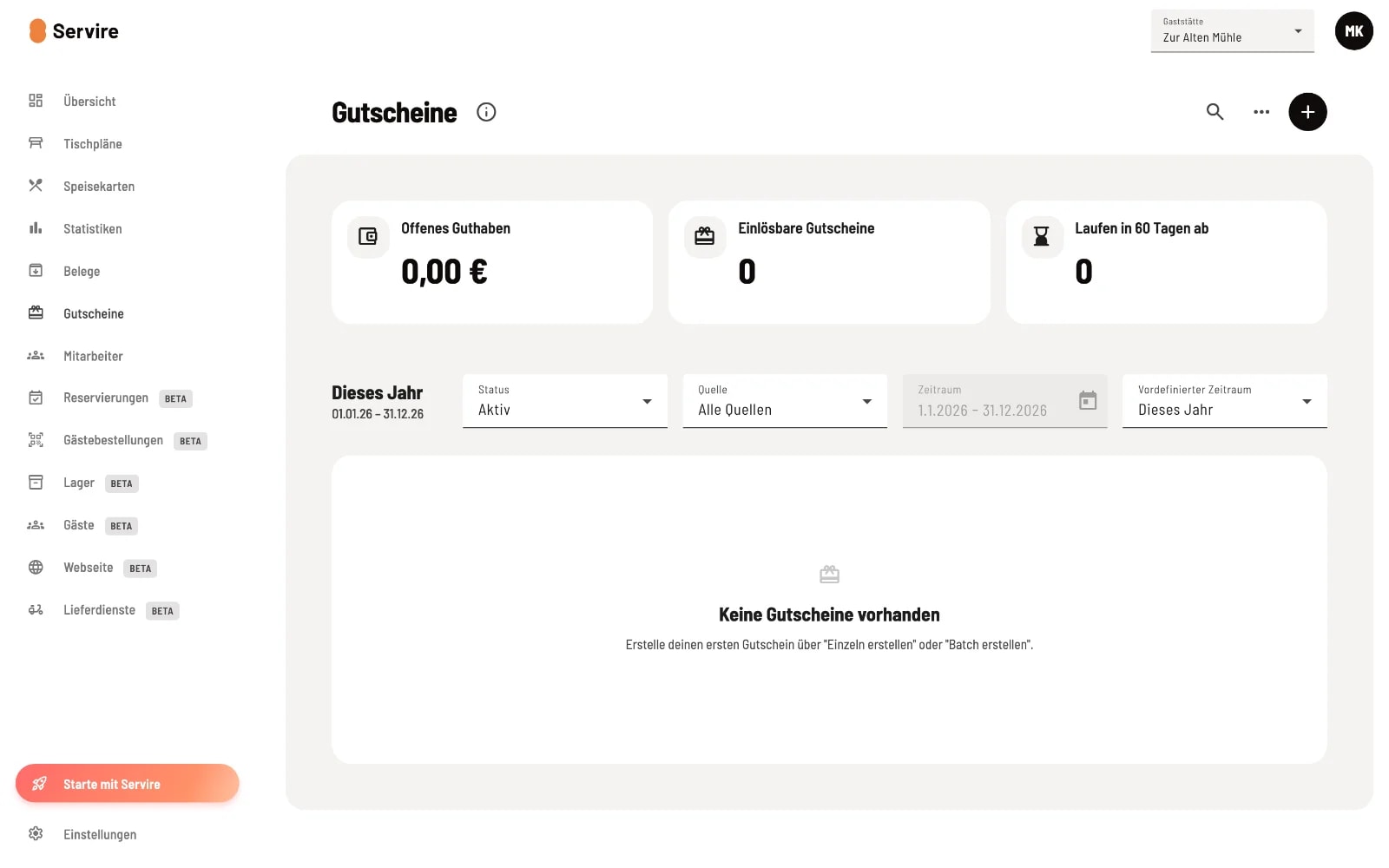 Gutscheine im Web desk